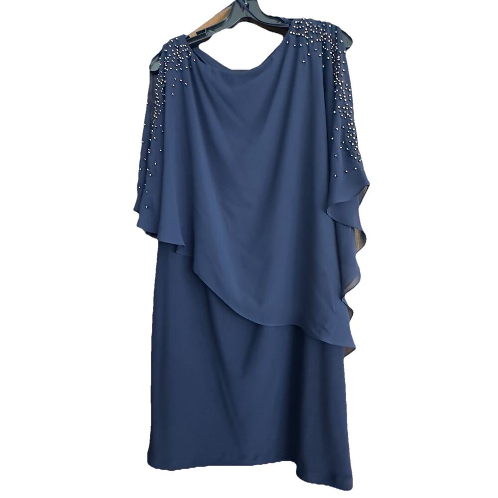 NWT, Xscape event dress, sheer embellished cold shoulder over lay, Sz 10 niteout